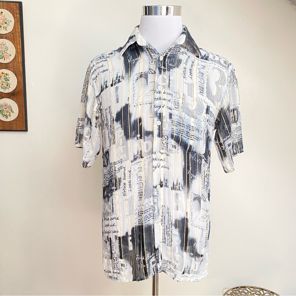 Vintage Classroom Print Newspaper Button Up Shirt